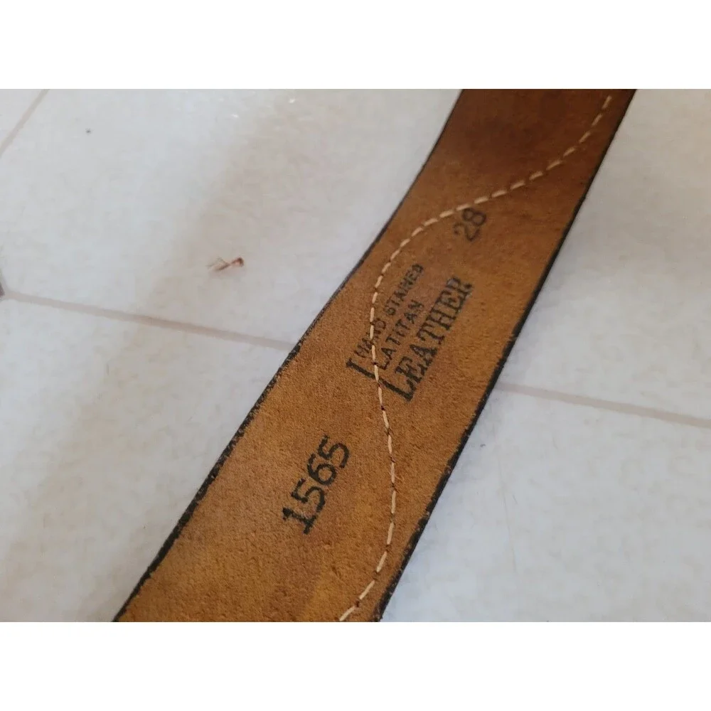 Latitan Leather Belt Boys Size 28 Brass Buckle Hand Stained